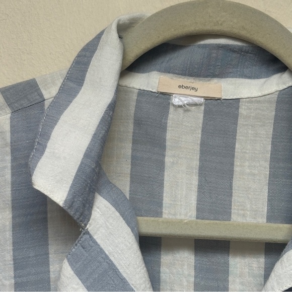 Eberjey Striped Blue and White Button Down Pajama Top - Picture 2 of 7
